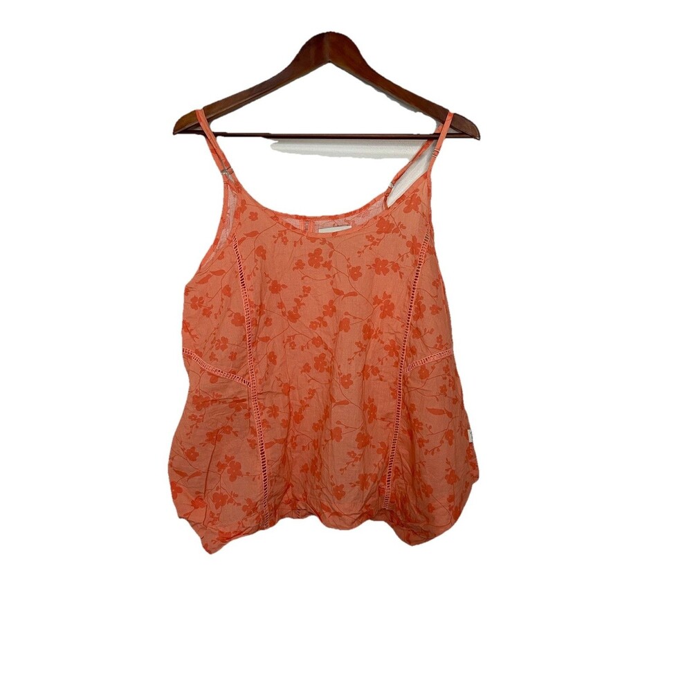 Rhythm Women's Small Coral Salmon Floral Cotton Tank Top Loose Fit